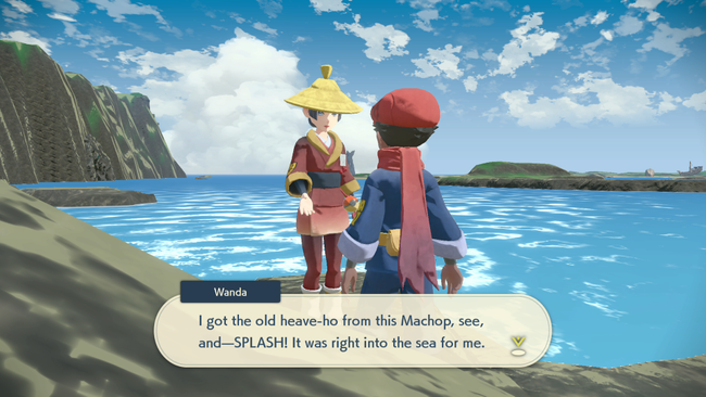 Rescuing Wanda from the sea in Pokemon Legends Arceus.