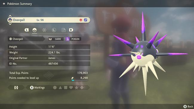 An Overqwil, post-evolution, which is evolved from Qwilfish in a way new in Pokemon Legends Arceus.