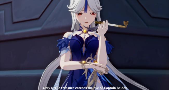 Ningguang's gown in a Genshin Impact cutscene for the Lantern Rite.