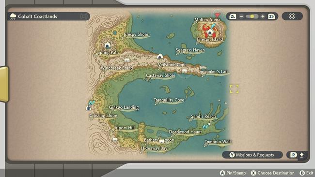 Basculin's spawn location in the Cobalt Coastlands, as per the in-game map.