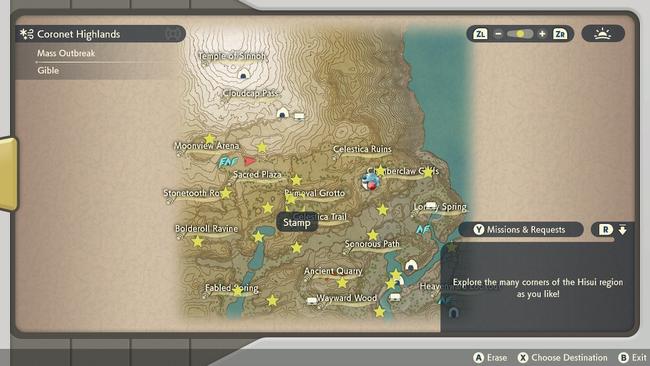 Hisuian Voltorb's location, as shown on the in-game map