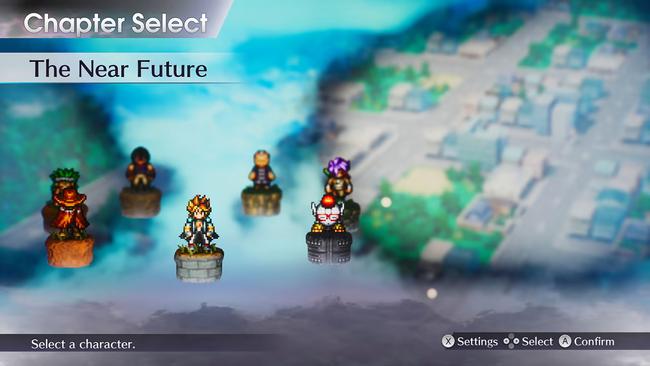 The screen that lets you select between the different life paths in Live A Live.