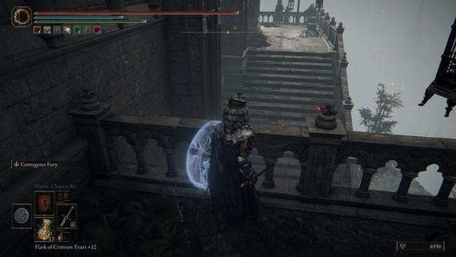 The stairs you must jump down to in order to access an optional area of the Raya Lucaria Academy dungeon.