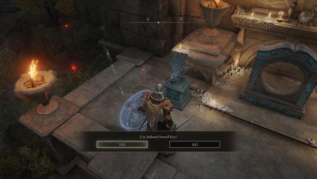 Use the Imbued Sword Key on the Blue Imp statues to unlock use of these teleporters.