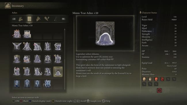 The item description of the Mimic Tear, a truly powerful summon.