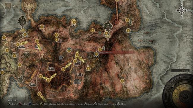 The location of Sellia Hideaway in Elden Ring's Caelid region.