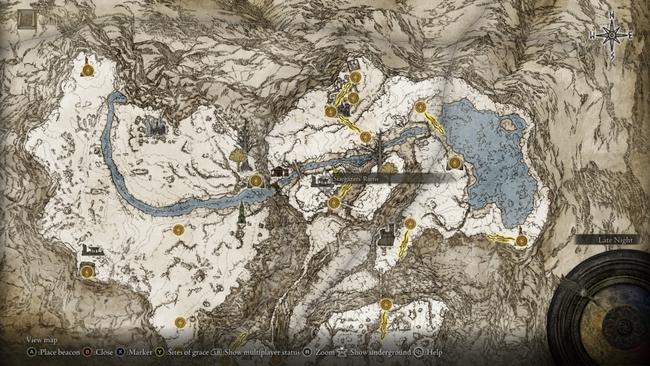 A map showing the location of Stargazers Ruins in Elden Ring, which is where you'll need to help the Jellyfish.