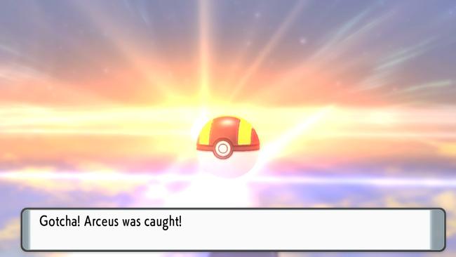 Arceus, captured in an Ultra Ball.