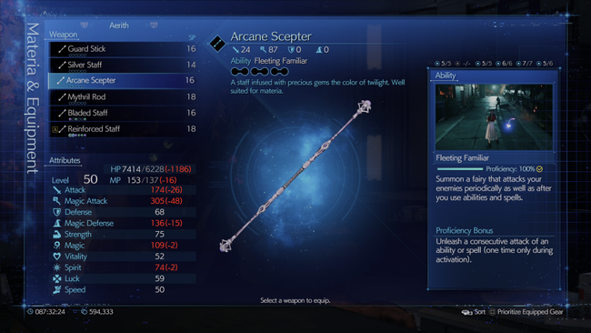 The most ornate of Aerith's weapons, the Arcane Scepter.
