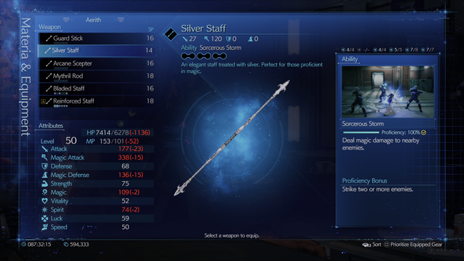 If you play Aerith often, the Silver Staff's ability works as a great protective move.