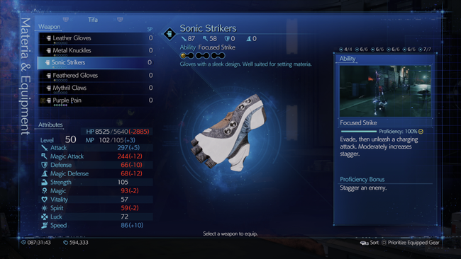 The Sonic Strikers come with handy linked Materia Slots, and a skill that raises Stagger.