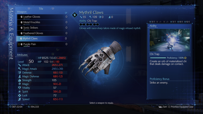 Tifa's Mythril Claws weapon channels the Freddy with some nasty-looking blades.