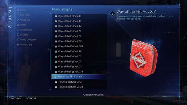 Tifa's Manuscripts, which like the other characters unlock extra weapon upgrade resources.