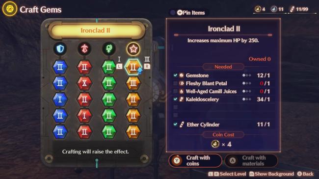 There's not as many types of Gem in Xenoblade 3 as you'd first think, as this screenshot shows.