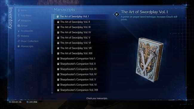 The Manuscripts don't need to be used in the menu - once acquired, you automatically get the SP upgrade.
