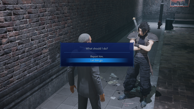 Should you report him or let him go? Our advice is to let the Crisis Core reporter go - there's a small reward in it for Zack.