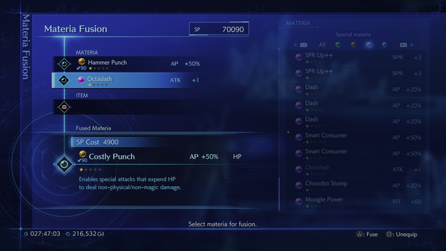 To fuse Costly Punch, you'll need a DMW Materia and a different type of Punch Materia
