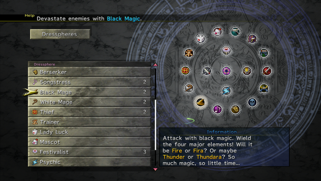 The Job System screen from FFX-2.