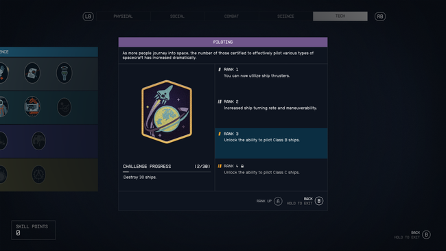 The Piloting perk not only gives you better control over your ship - it unlocks more powerful ships, too.