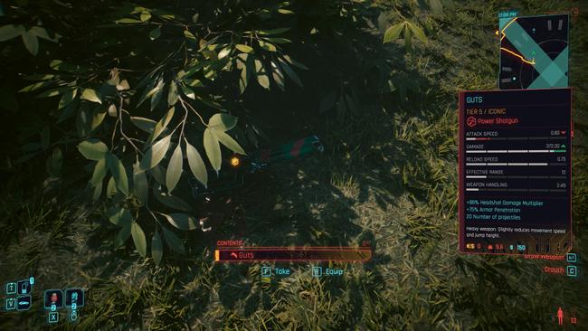 Laying neglected in a bush is Becca's powerful shotgun, named 'Guts'. 