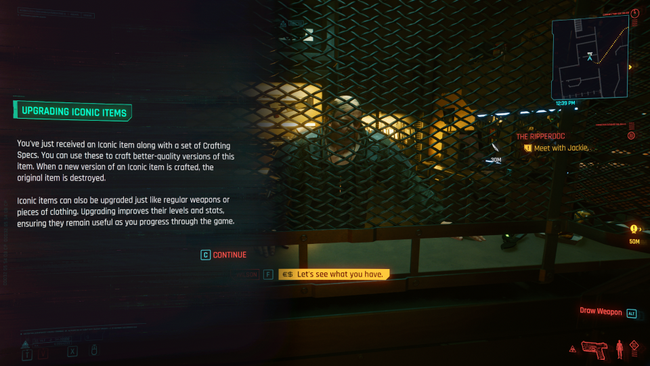 A short side quest with Wilson in V's home apartment building introduces the Iconic Weapon system.