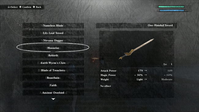 The Moonrise is a returning weapon from Drakengard, back in Nier Replicant.