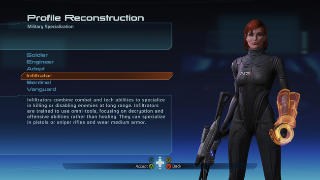The Infiltrator carries a sniper rifle, and is halfway between a soldier and engineer.