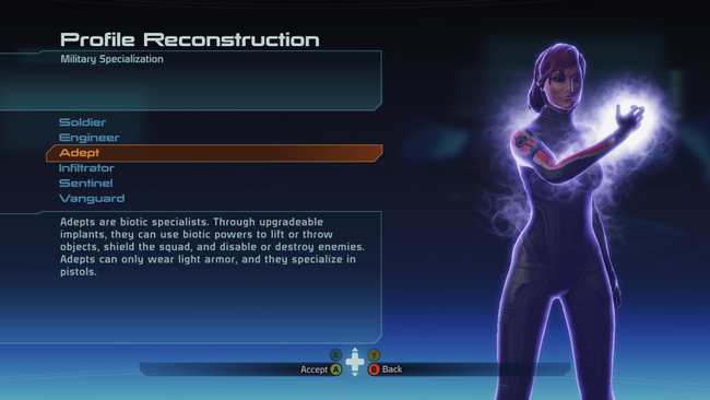 Think of the Adept as a mage - except with space magic, Biotics.